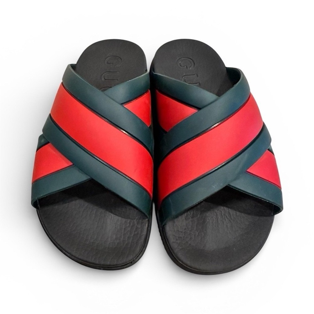 Gucci Web Stripe Rubber Slide Sandals Red Green COA GG Logo Women's Size 5 35eu